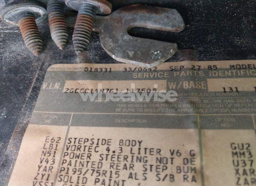 Photo 9 of 1986 Chevrolet C10 (VIN 2GCCC14N7G1117508)