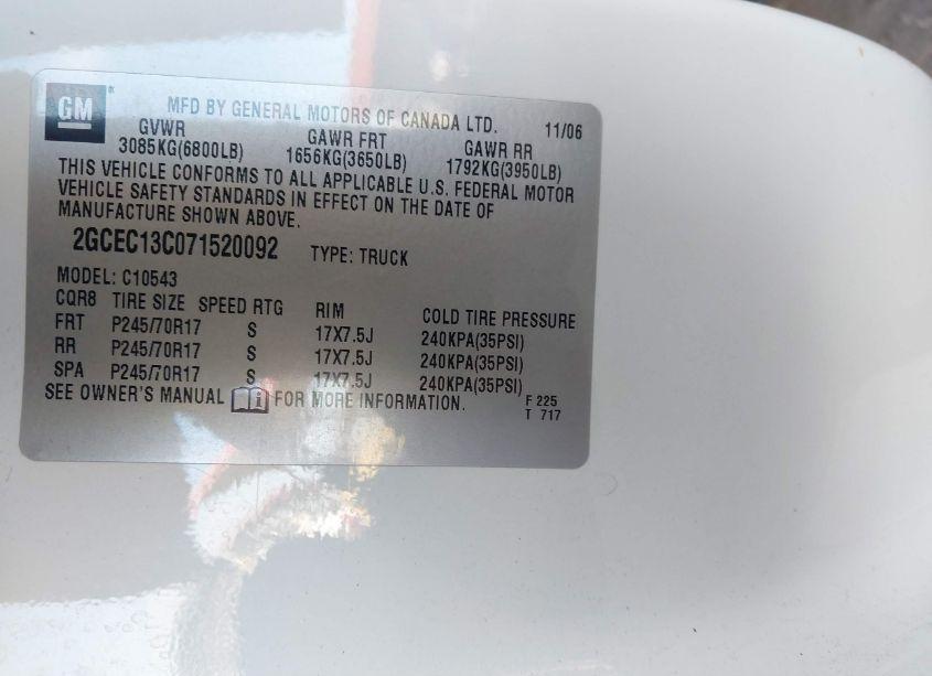 Photo 8 of 2007 Chevrolet Silverado 1500 WORK TRUCK (VIN 2GCEC13C071520092)