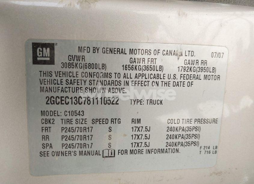 Photo 9 of 2008 Chevrolet Silverado 1500 LT1 (VIN 2GCEC13C781110522)