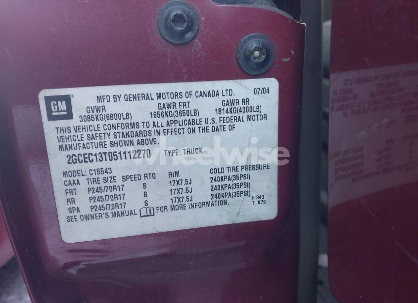 Photo 9 of 2005 Chevrolet Silverado 1500 LS (VIN 2GCEC13T051112270)