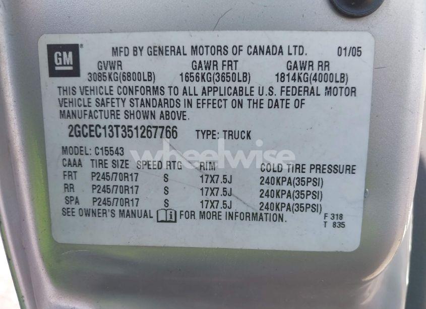 Photo 9 of 2005 Chevrolet Silverado 1500 LS (VIN 2GCEC13T351267766)