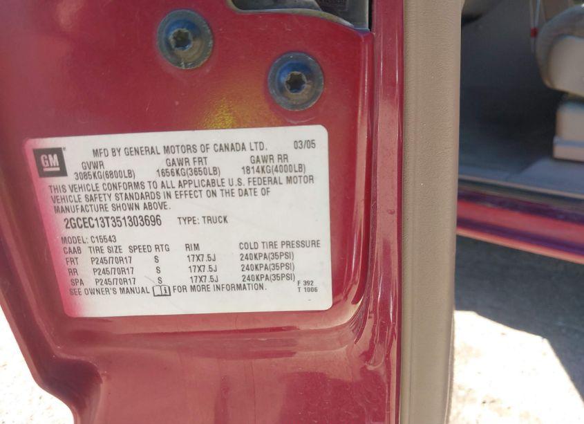 Photo 9 of 2005 Chevrolet Silverado 1500 LS (VIN 2GCEC13T351303696)
