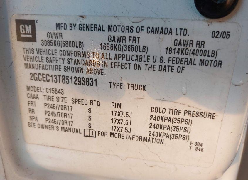 Photo 9 of 2005 Chevrolet Silverado 1500 LS (VIN 2GCEC13T851293831)