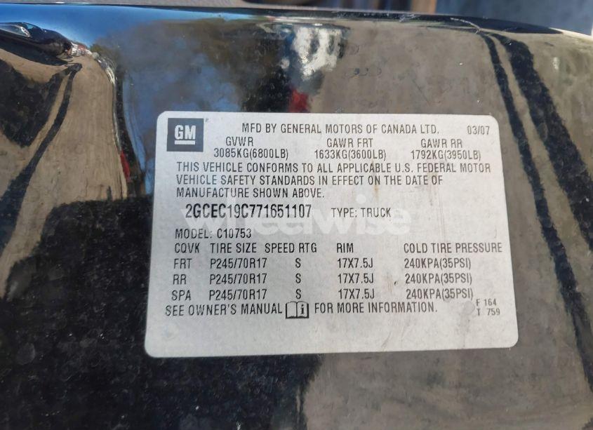 Photo 9 of 2007 Chevrolet Silverado 1500 WORK TRUCK (VIN 2GCEC19C771651107)