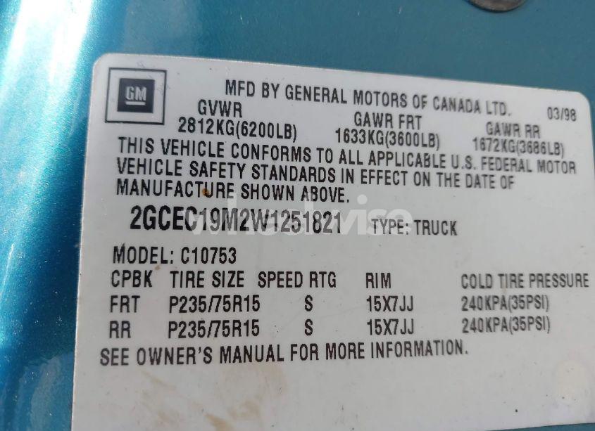 Photo 9 of 1998 Chevrolet C1500 FLEETSIDE (VIN 2GCEC19M2W1251821)