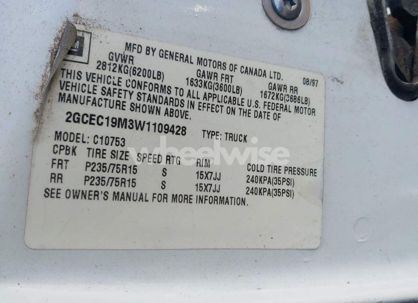 Photo 9 of 1998 Chevrolet C1500 FLEETSIDE (VIN 2GCEC19M3W1109428)