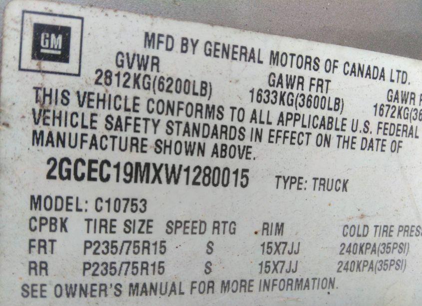 Photo 9 of 1998 Chevrolet C1500 FLEETSIDE (VIN 2GCEC19MXW1280015)