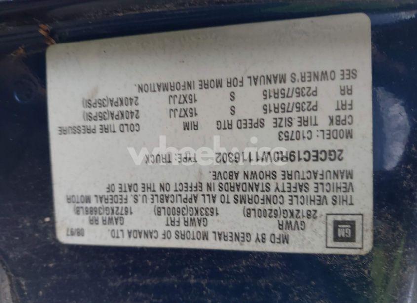 Photo 9 of 1998 Chevrolet C1500 FLEETSIDE (VIN 2GCEC19R0W1116302)