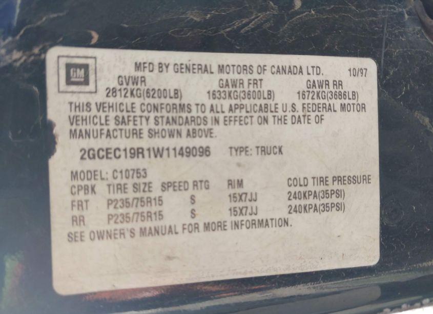 Photo 9 of 1998 Chevrolet C1500 FLEETSIDE (VIN 2GCEC19R1W1149096)