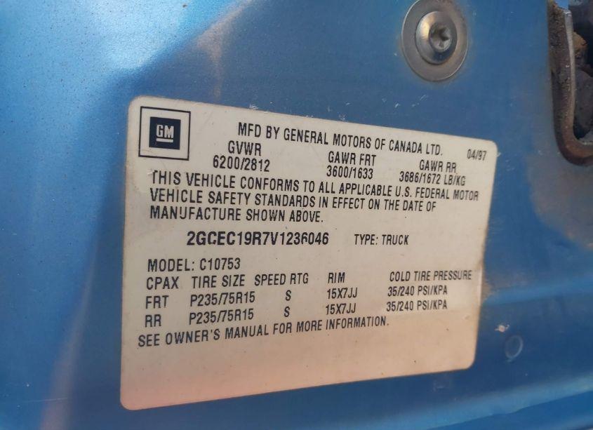 Photo 9 of 1997 Chevrolet C1500 FLEETSIDE (VIN 2GCEC19R7V1236046)