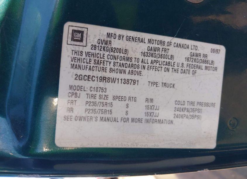 Photo 9 of 1998 Chevrolet C1500 FLEETSIDE (VIN 2GCEC19R8W1138791)