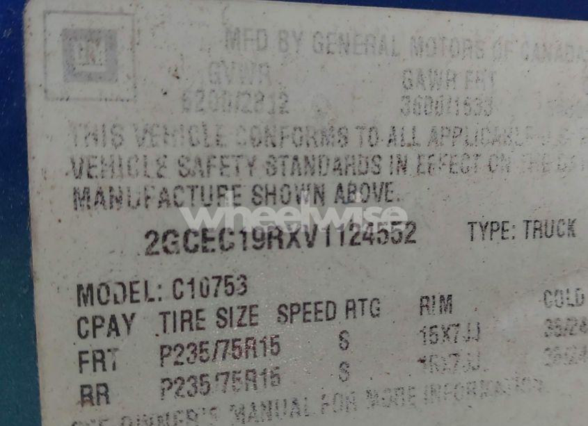 Photo 9 of 1997 Chevrolet C1500 FLEETSIDE (VIN 2GCEC19RXV1124552)