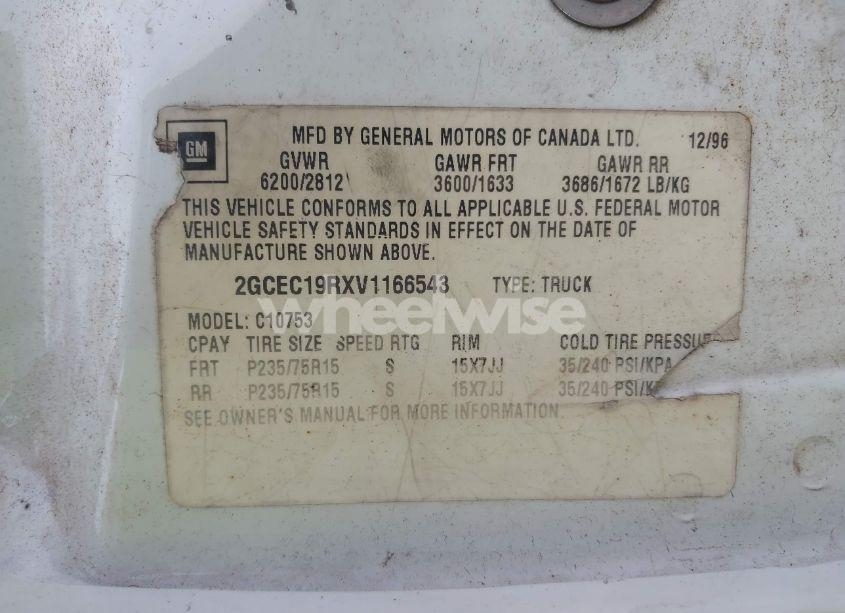 Photo 9 of 1997 Chevrolet C1500 FLEETSIDE (VIN 2GCEC19RXV1166543)