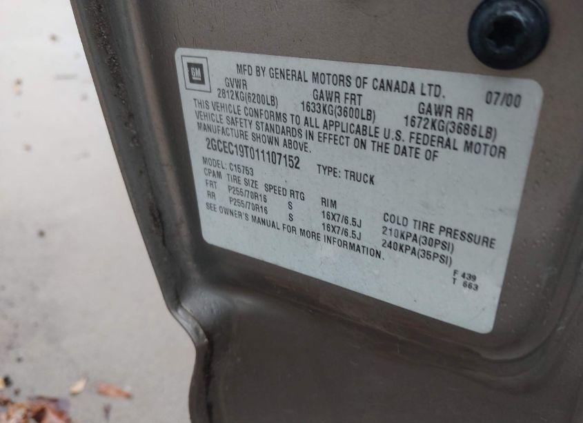 Photo 9 of 2001 Chevrolet Silverado 1500 LS (VIN 2GCEC19T011107152)