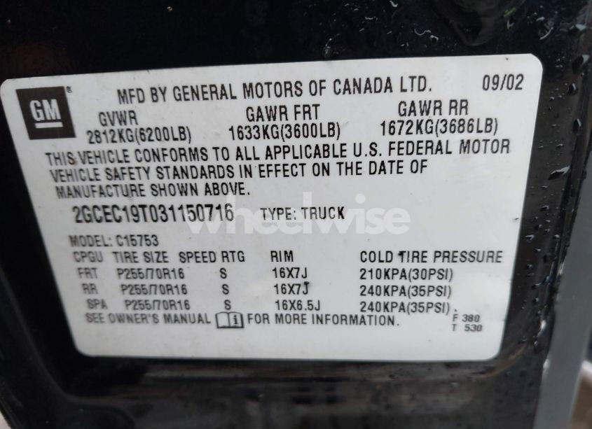 Photo 9 of 2003 Chevrolet Silverado 1500 LS (VIN 2GCEC19T031150716)