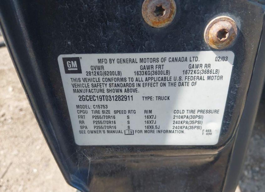 Photo 9 of 2003 Chevrolet Silverado 1500 LS (VIN 2GCEC19T031282911)