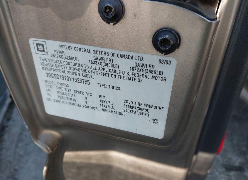 Photo 9 of 2000 Chevrolet Silverado 1500 LS (VIN 2GCEC19T0Y1323755)