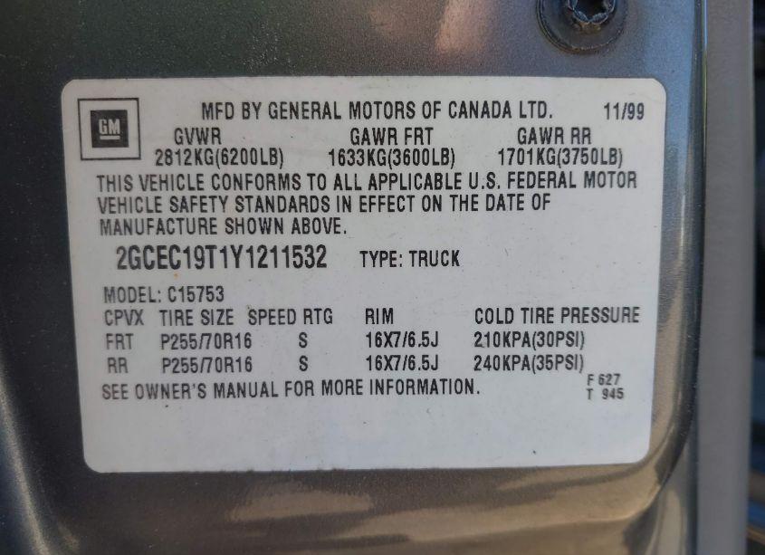 Photo 9 of 2000 Chevrolet Silverado 1500 LS (VIN 2GCEC19T1Y1211532)