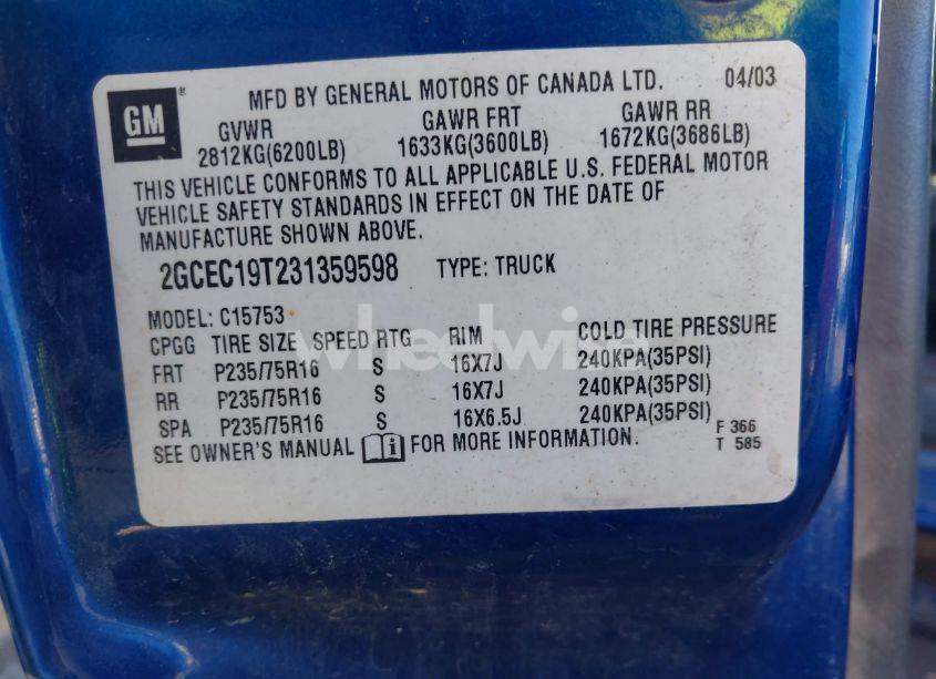 Photo 9 of 2003 Chevrolet Silverado 1500 LS (VIN 2GCEC19T231359598)