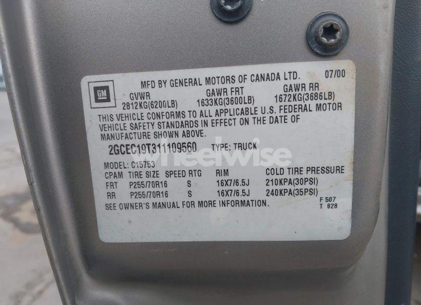 Photo 9 of 2001 Chevrolet Silverado 1500 LT (VIN 2GCEC19T311109560)