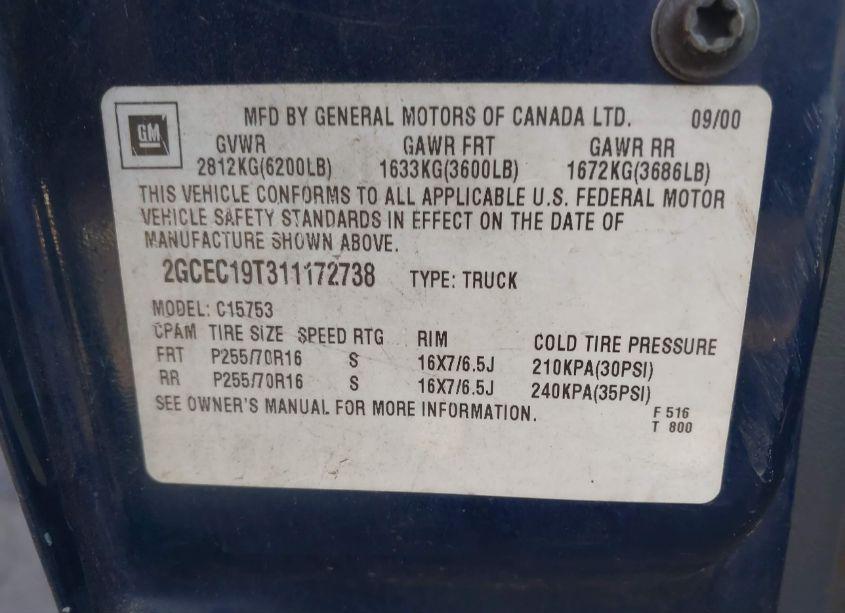 Photo 9 of 2001 Chevrolet Silverado 1500 LS (VIN 2GCEC19T311172738)