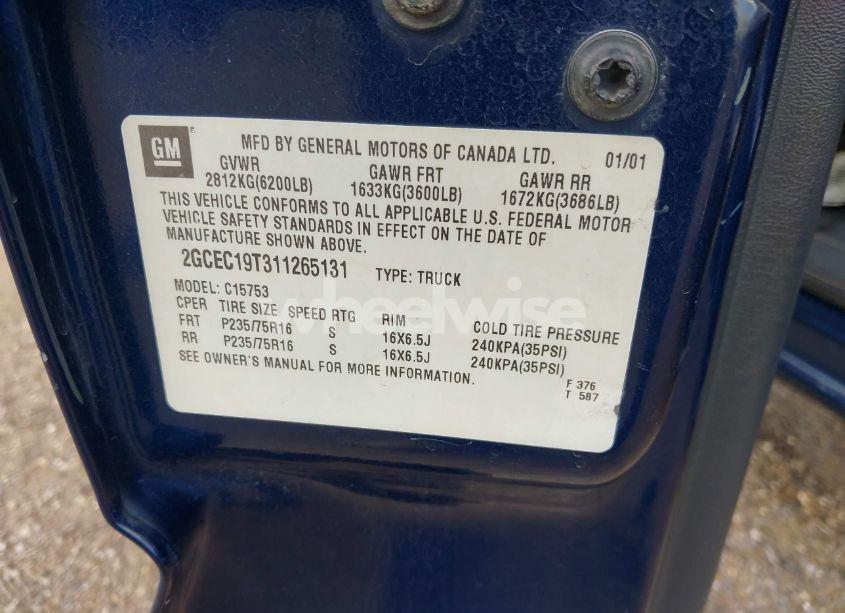 Photo 9 of 2001 Chevrolet Silverado 1500 LS (VIN 2GCEC19T311265131)