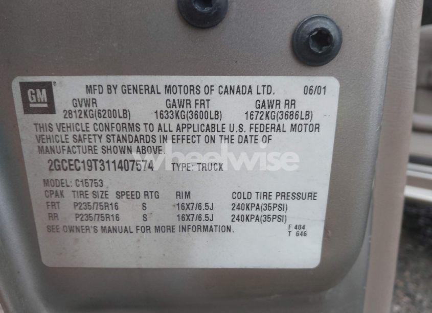 Photo 9 of 2001 Chevrolet Silverado 1500 LS (VIN 2GCEC19T311407574)