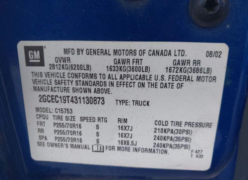 Photo 9 of 2003 Chevrolet Silverado 1500 LT (VIN 2GCEC19T431130873)