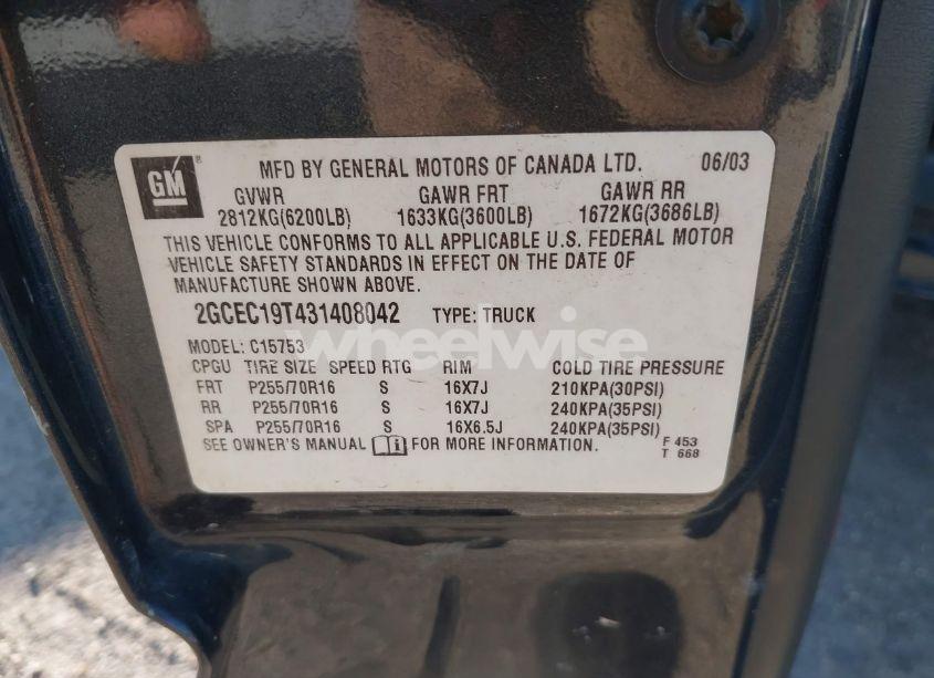 Photo 9 of 2003 Chevrolet Silverado 1500 LS (VIN 2GCEC19T431408042)