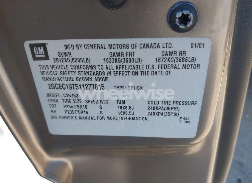 Photo 9 of 2001 Chevrolet Silverado 1500 LS (VIN 2GCEC19T511277815)