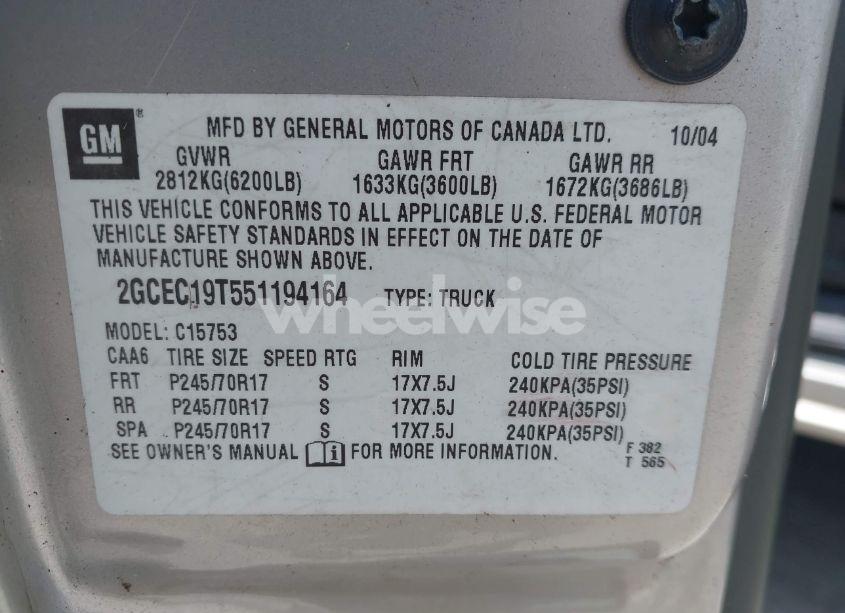 Photo 9 of 2005 Chevrolet Silverado 1500 LS (VIN 2GCEC19T551194164)