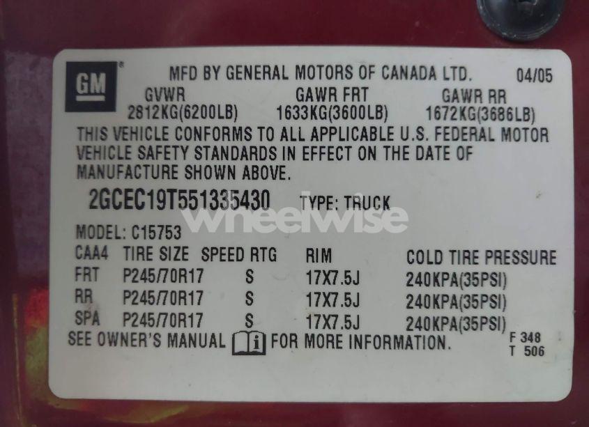 Photo 9 of 2005 Chevrolet Silverado 1500 LS (VIN 2GCEC19T551335430)