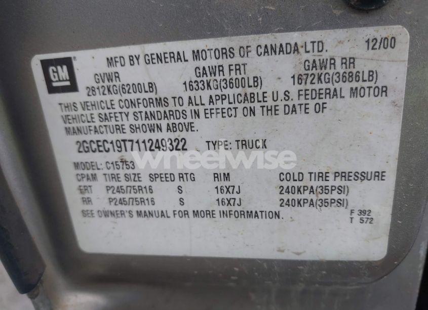 Photo 9 of 2001 Chevrolet Silverado 1500 LS (VIN 2GCEC19T711249322)