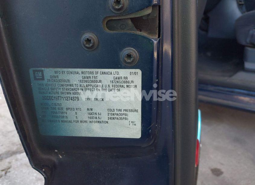 Photo 9 of 2001 Chevrolet Silverado 1500 LS (VIN 2GCEC19T711274379)