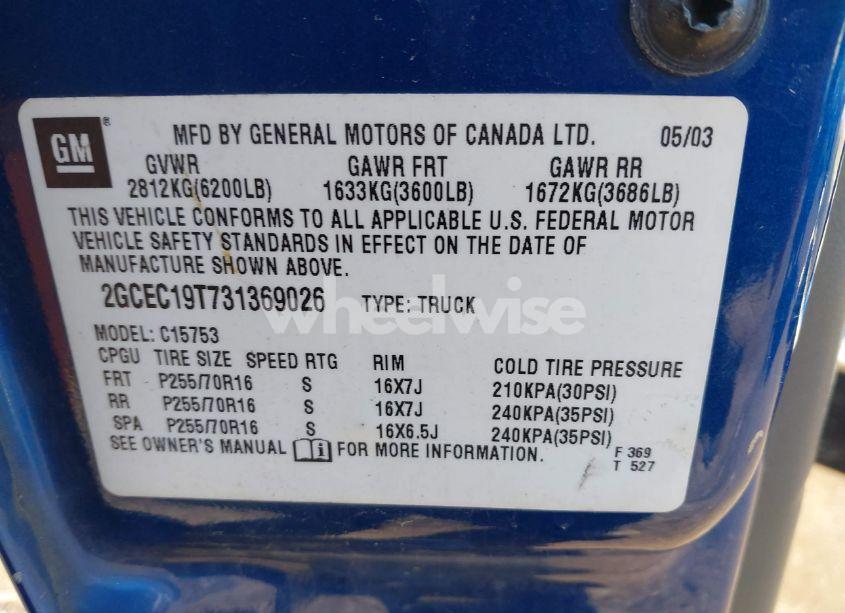 Photo 9 of 2003 Chevrolet Silverado 1500 LS (VIN 2GCEC19T731369026)