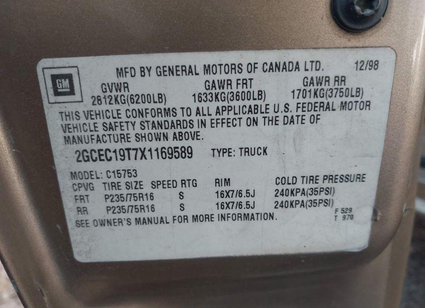 Photo 9 of 1999 Chevrolet Silverado 1500 LS (VIN 2GCEC19T7X1169589)