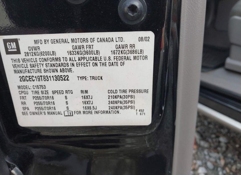 Photo 9 of 2003 Chevrolet Silverado 1500 LS (VIN 2GCEC19T831130522)