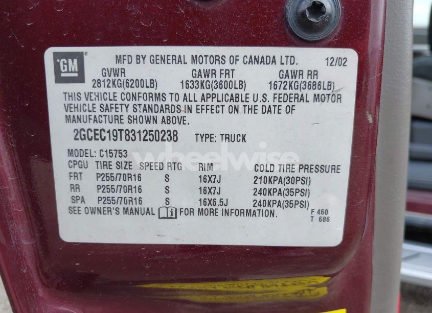 Photo 9 of 2003 Chevrolet Silverado 1500 LS (VIN 2GCEC19T831250238)