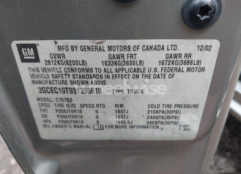 Photo 9 of 2003 Chevrolet Silverado 1500 LT (VIN 2GCEC19T931236610)