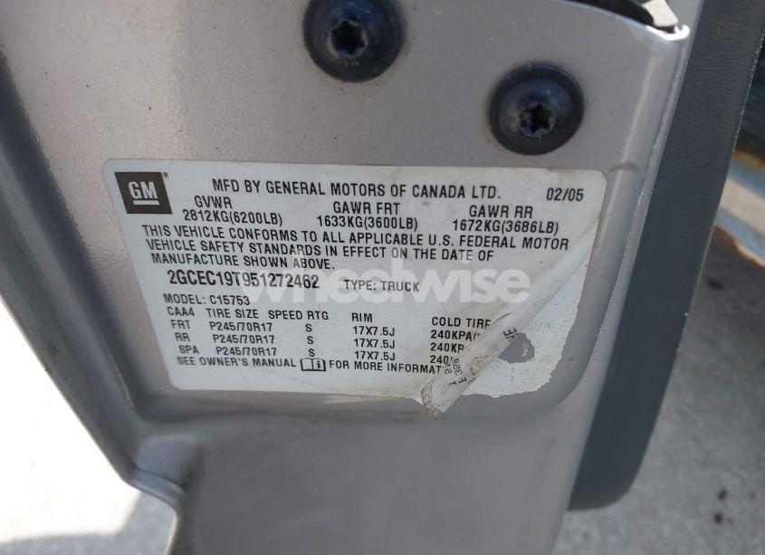 Photo 9 of 2005 Chevrolet Silverado 1500 WORK TRUCK (VIN 2GCEC19T951272462)