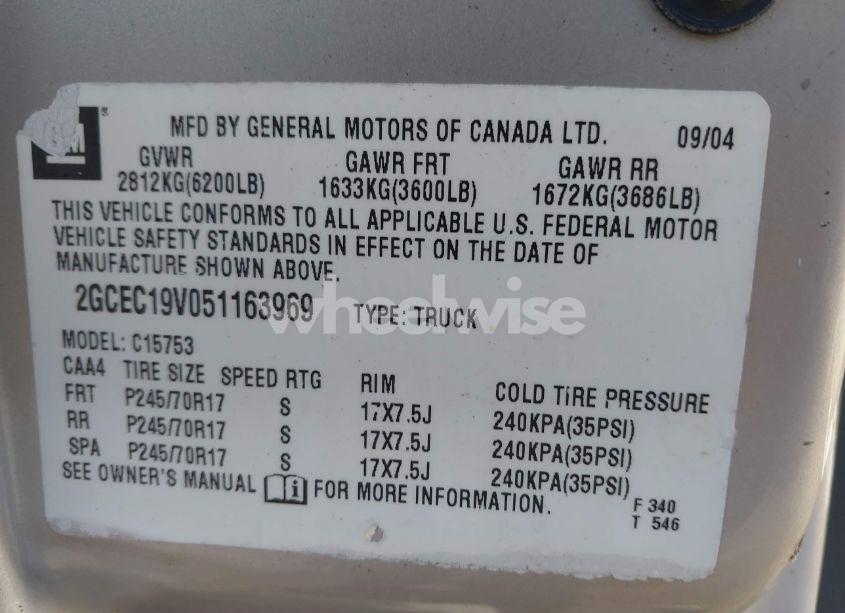 Photo 9 of 2005 Chevrolet Silverado 1500 LS (VIN 2GCEC19V051163969)