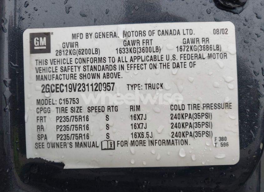 Photo 9 of 2003 Chevrolet Silverado 1500 LS (VIN 2GCEC19V231120957)