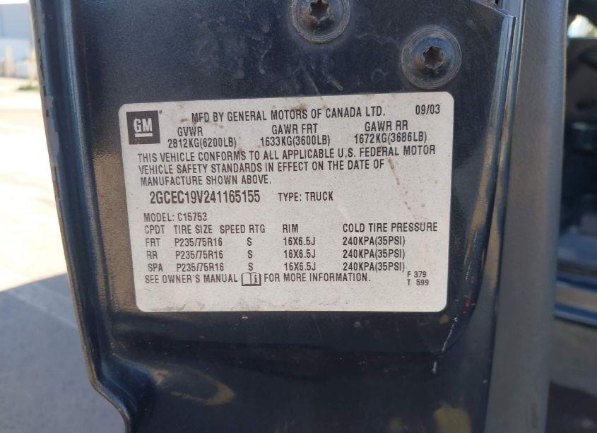 Photo 9 of 2004 Chevrolet Silverado 1500 WORK TRUCK (VIN 2GCEC19V241165155)