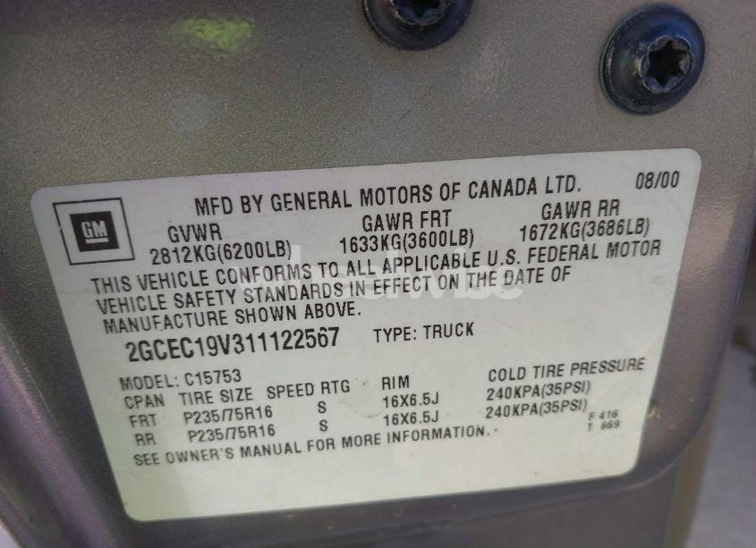 Photo 9 of 2001 Chevrolet Silverado 1500 LS (VIN 2GCEC19V311122567)