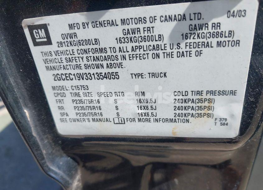 Photo 9 of 2003 Chevrolet Silverado 1500 (VIN 2GCEC19V331354055)