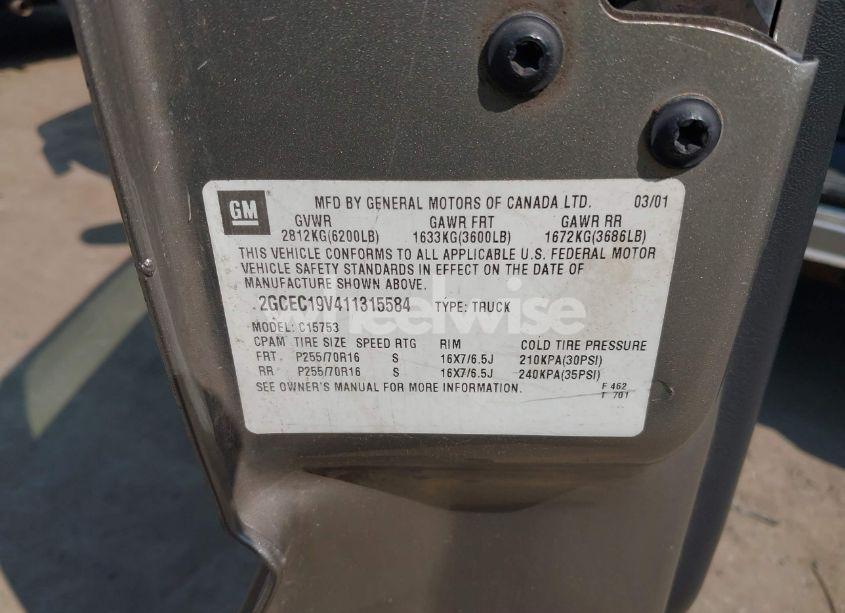 Photo 9 of 2001 Chevrolet Silverado 1500 LS (VIN 2GCEC19V411315584)