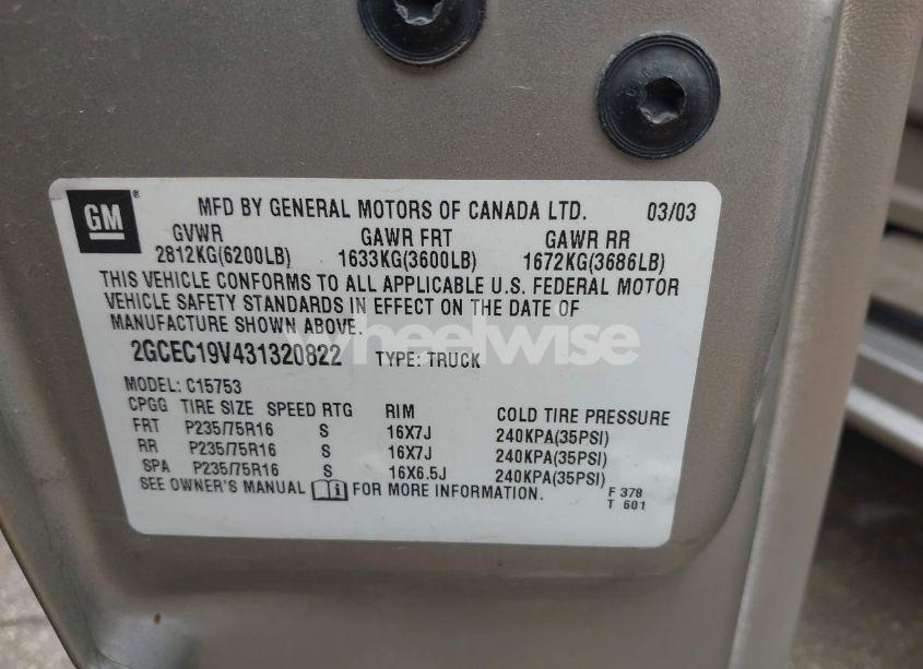 Photo 9 of 2003 Chevrolet Silverado 1500 LS (VIN 2GCEC19V431320822)