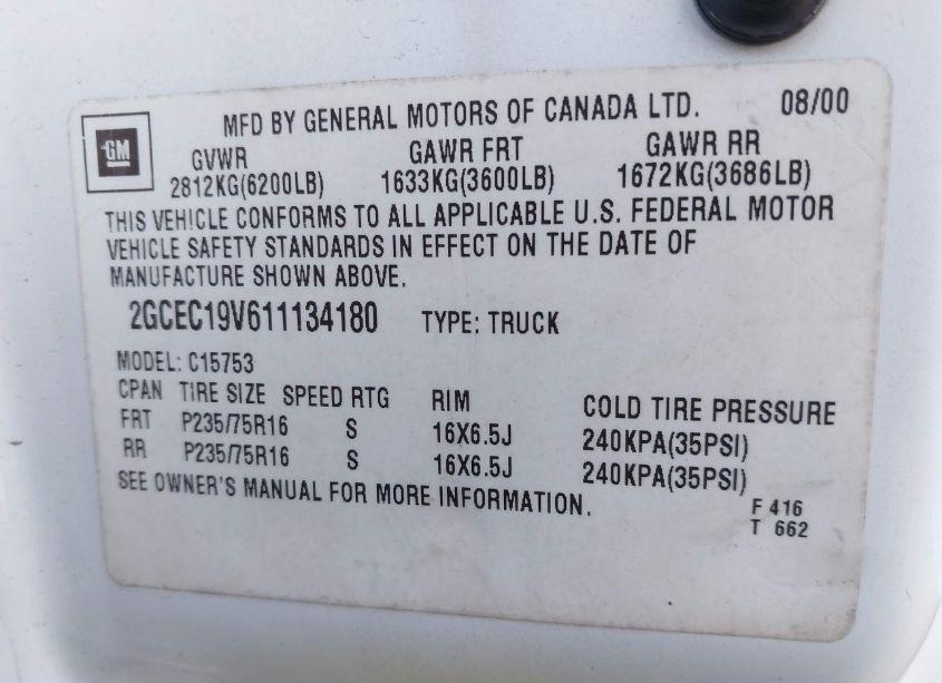 Photo 9 of 2001 Chevrolet Silverado 1500 LS (VIN 2GCEC19V611134180)