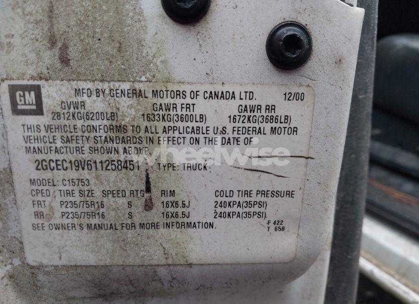 Photo 9 of 2001 Chevrolet Silverado 1500 (VIN 2GCEC19V611258451)