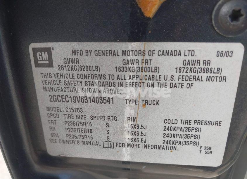 Photo 9 of 2003 Chevrolet Silverado 1500 LS (VIN 2GCEC19V631403541)